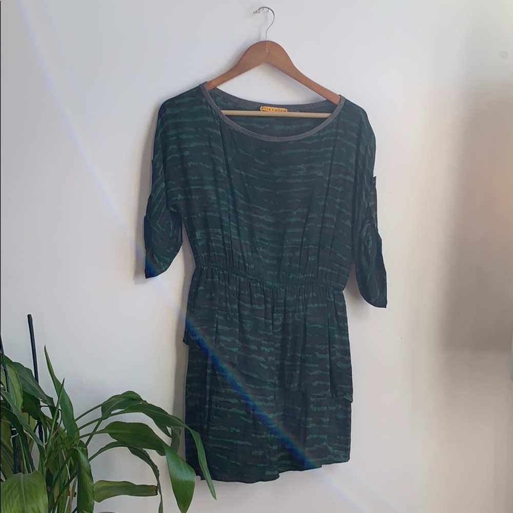 Alice + Olivia Asymmetric Army Print Dress